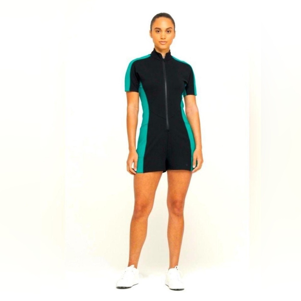Bad Birdie Caddy Golf Romper NWT Black Green Zip Front Size L